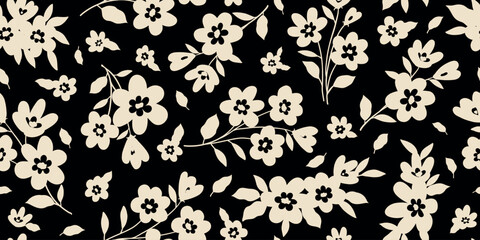 Leaves branch and Hand Drawn doodle Scribble floral plants banner. seamless pattern. Creative minimalist Abstract art background. Design wall decoration, postcard, poster or brochure