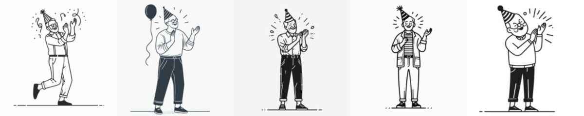 vector line art full body of grandfather clapping in party © Andi