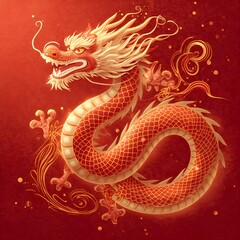 Golden Dragon Chinese New Year Artwork Symbolizing Power and Prosperity. 