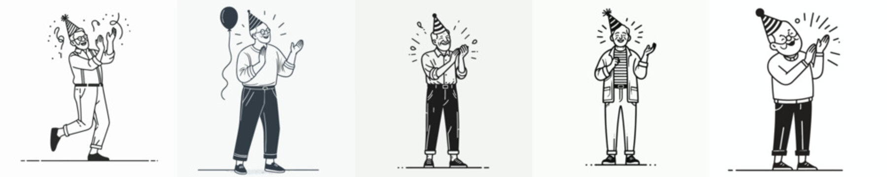 vector line art full body of grandfather clapping in party