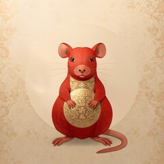 Year of the Rat Chinese Zodiac Illustration on Golden Background. 
