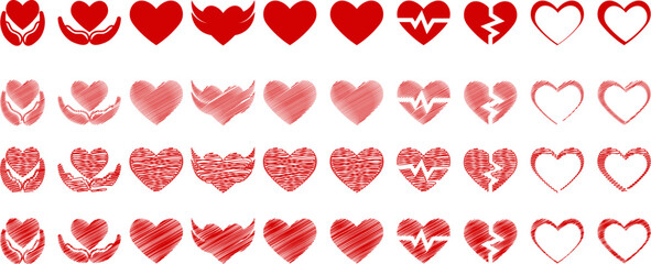Hearts for happy valentine 14 February doodle set. Abstract romantic lovely heart clip art icon