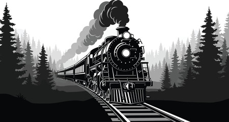 Railroad Steam Silhouette Vector Art © Ashes Studio