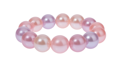 Bracelet of large, lustrous, colorful, spherical beads, floating against black