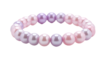 A multi-colored pearl bracelet isolated on black, reflecting light and texture