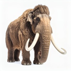 Obraz premium Woolly mammoth portrait on a stark white background, emphasizing its furry coat and massive tusks