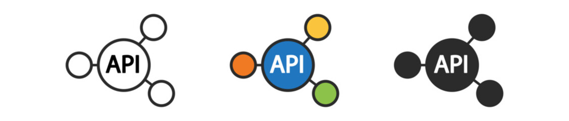 Three distinct API icons showcasing different color schemes and designs, emphasizing technology and connectivity.
