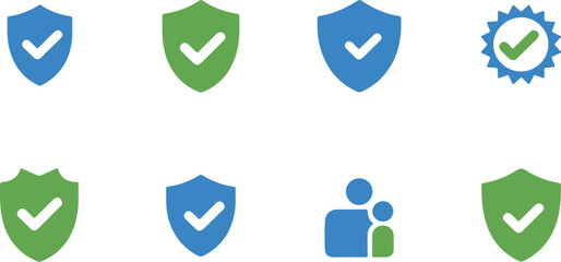 a collection of colorful shield icons featuring check marks and a badge symbolizing security trust protection and verification services for various applications