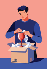 Person carefully unwrapping a delicate glass from a shipping box