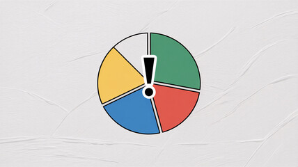 Vibrant pie chart with warning sign on textured background