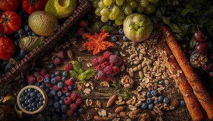 Assorted fresh fruits and nuts