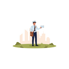 Businessman In Suit Holding Documents Outdoors.