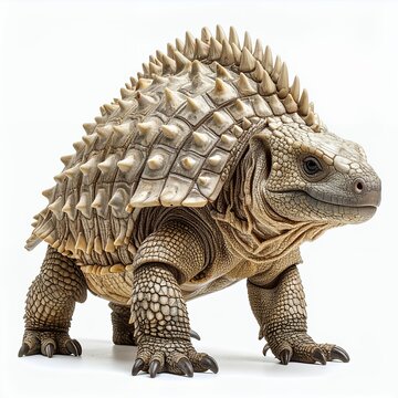 Detailed studio shot of a spiky creature in beige tones isolated on white background