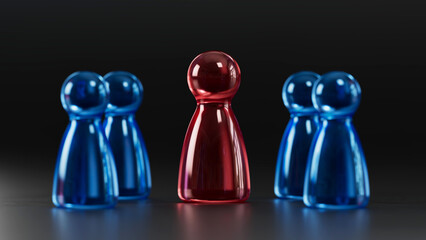 Standout Red Token: Contrast in a Group of Blue Game Pieces