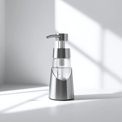 Sleek and minimalist design of a metallic soap dispenser with liquid visible inside