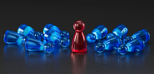 Standout Red Token: Contrast in a Group of Blue Game Pieces