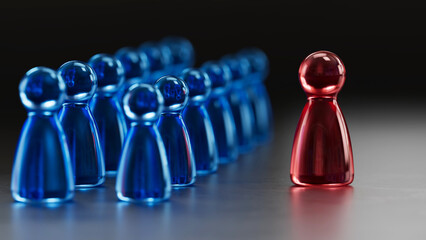 Standout Red Token: Contrast in a Group of Blue Game Pieces