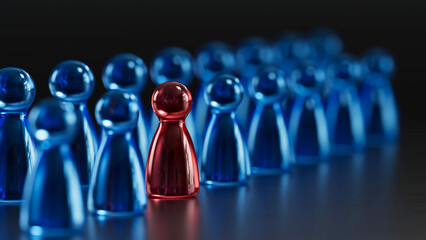 Standout Red Token: Contrast in a Group of Blue Game Pieces