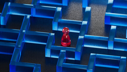 Red Piece Navigates: Inside a Blue Block Maze