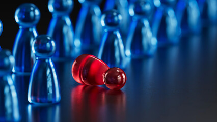 Fallen Red Piece: Among Upright Blue Game Pieces