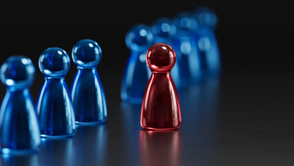 Standout Red Token: Contrast in a Group of Blue Game Pieces