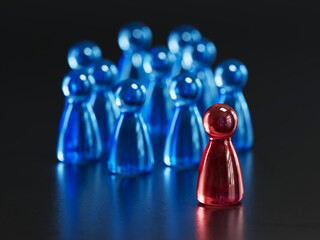 Standout Red Token: Contrast in a Group of Blue Game Pieces