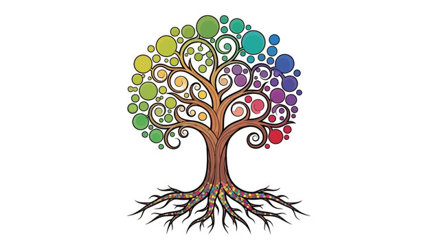 Colorful Abstract Tree with Circle Leaves Illustration
