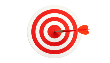 A bullseye target with a single dart in the center, rendered against a transparent background