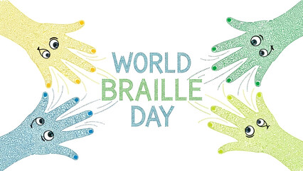 World Braille Day Concept with Colorful Hands Reaching - Inclusion Poster