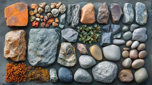 Geology knolling flat lay arrangement.