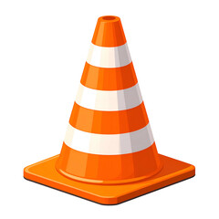 A vibrant orange and white striped traffic cone with a square base, isolated on black (1)