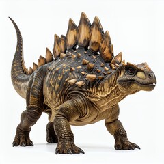 Fototapeta premium Detailed portrayal of a Stegosaurus dinosaur figure on a clear white backdrop