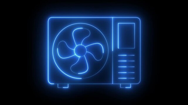 Neon Air conditioner icon isolated on black background. air conditioner icon animation. Split system air conditioning. Cool and cold climate control system. smart home devices concept. 