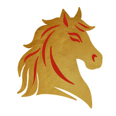 Gold Horse Head Illustrations for Chinese Zodiac and Lunar New Year, Isolated PNG Set