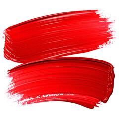 Two bold strokes of vibrant red paint against a transparent background