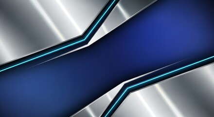 Futuristic design with silver accents and a vibrant blue central space