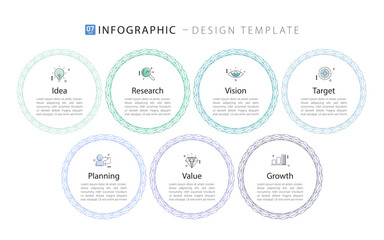 Timeline Creator infographic template. 7 Step timeline journey, calendar Flat simple infographics design template. presentation graph. Business concept with 7 options, vector illustration.