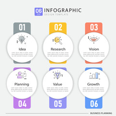 Infographic template. 6 Step timeline journey, Flat simple infographics design template. presentation graph. Business concept with numbers 6 options or steps vector illustration.