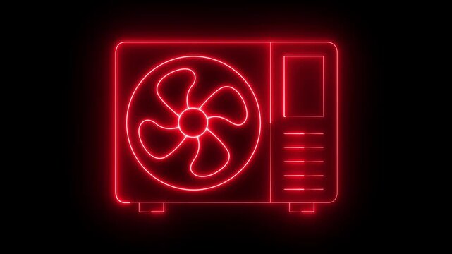 Neon Air conditioner icon isolated on black background. air conditioner icon animation. Split system air conditioning. Cool and cold climate control system. smart home devices concept. 