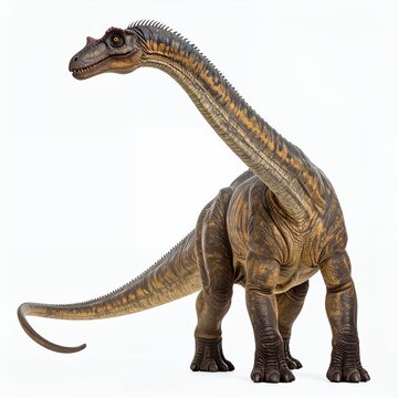 Sauropodomorph depiction with detailed skin texture and a long graceful neck on white