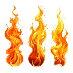 Three stylized cartoon flames, with vibrant orange and red hues against a transparent background