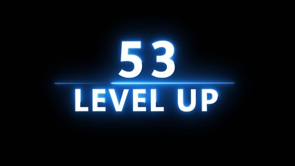 Neon level up 53 number illustration. Neon next level.  Neon level up text on black background.