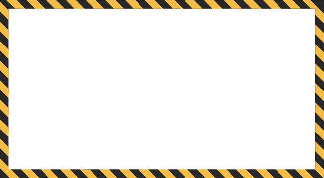 Yellow and black caution stripe frame border, construction warning safety background with empty copy space, industrial hazard design template
