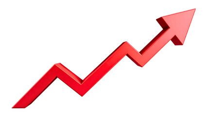 Red up 3d arrow graph showing rising trend, boosting of business result, and growing investment profit symbol