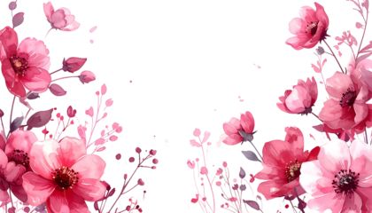 Watercolor illustration of pink anemone flowers and foliage against a black background