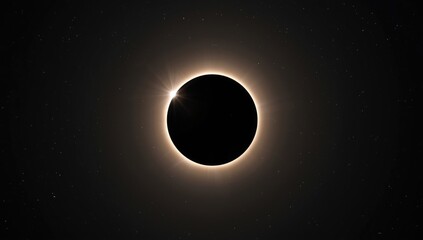Solar eclipse scene showing moon blocking the sun with a bright corona, celestial phenomenon