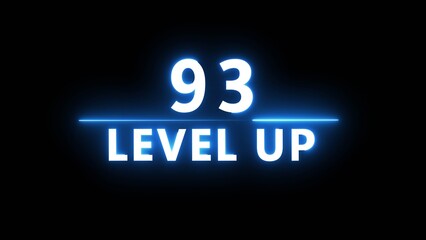 Neon level up 93 number illustration. Neon next level.  Neon level up text on black background.