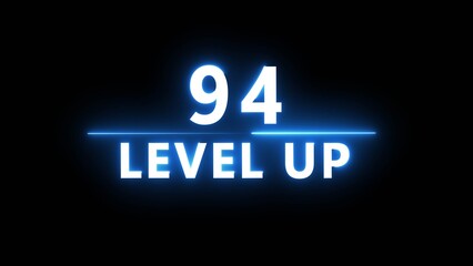 Neon level up 94 number illustration. Neon next level.  Neon level up text on black background.