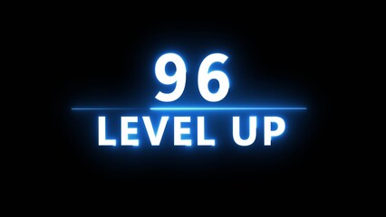 Neon level up 96 number illustration. Neon next level.  Neon level up text on black background.