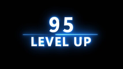 Neon level up 95 number illustration. Neon next level.  Neon level up text on black background.